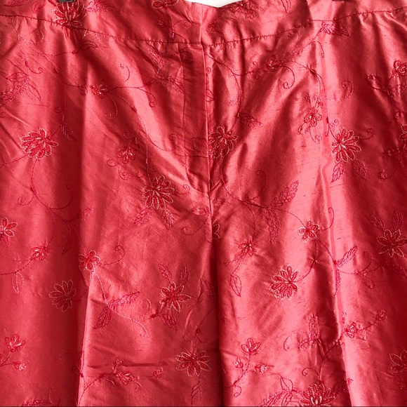 NEW Stunning Coral Silk Shantung Floral Embroidered Beaded Pants 14 - Picture 4 of 12